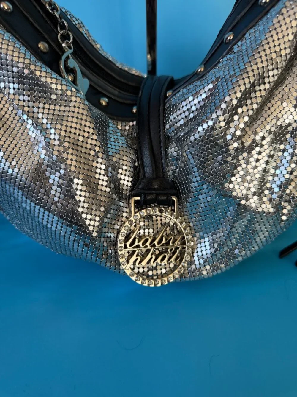 Baby Phat Y2K Silver Aluminum Metal Mesh Crescent Hobo Bag Vintage Y2K